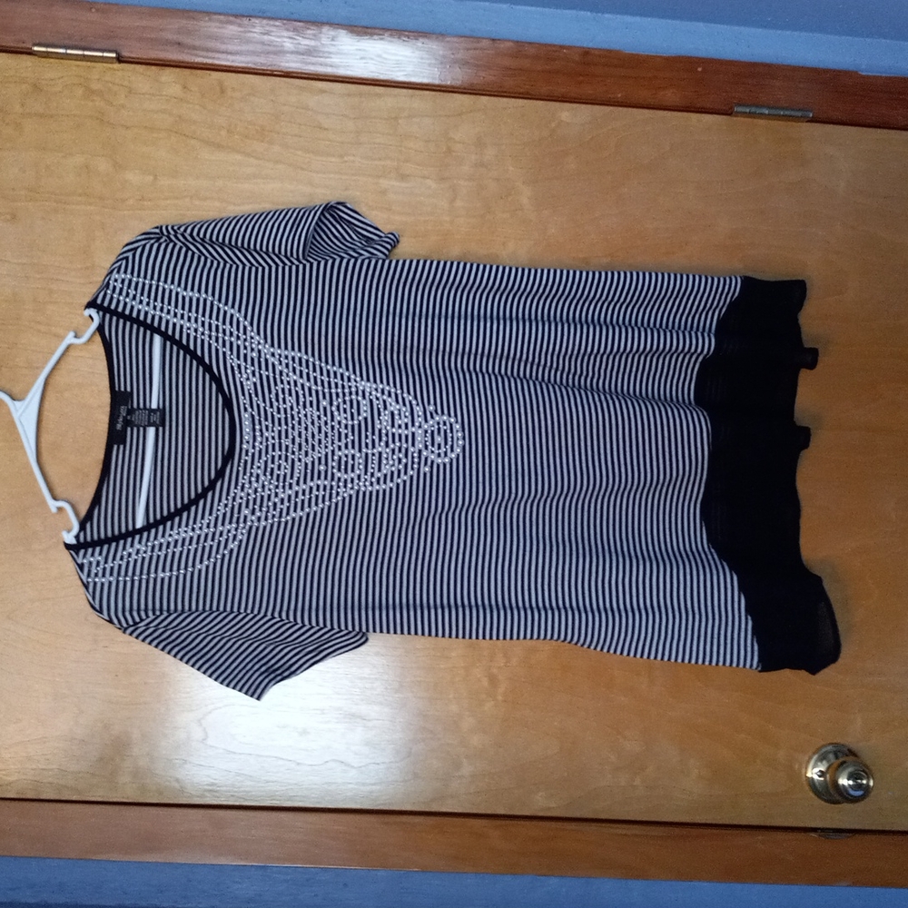 Style and co. Strip top pearl trim sheer bottom 1x